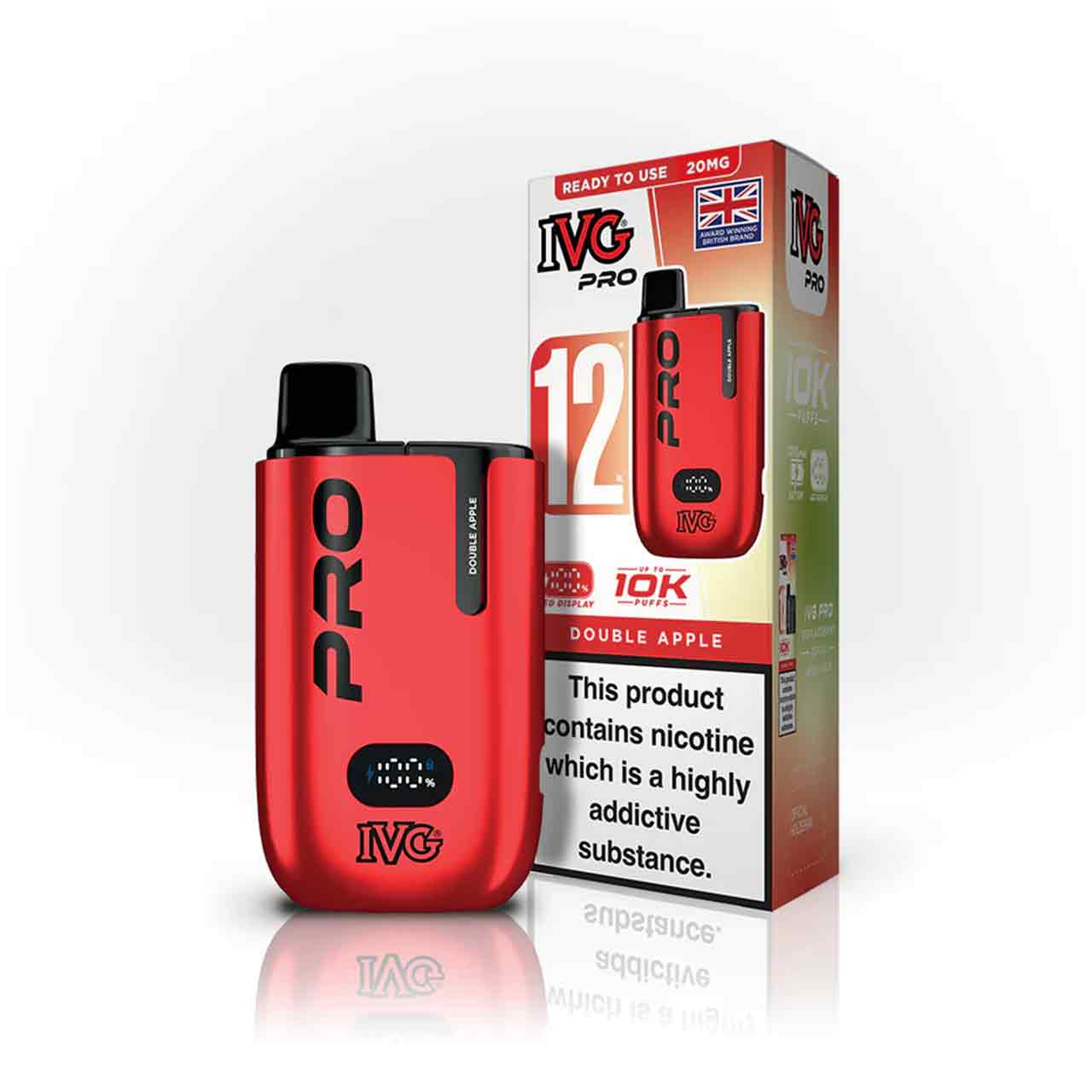 IVG Pro 12 double apple vaping device and packaging on a white background