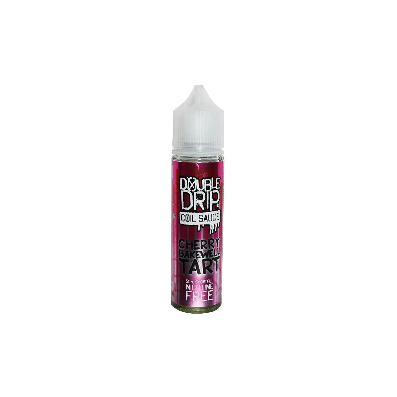 Bottle of Double Drip Cherry Bakewell Tart vape juice on a white background