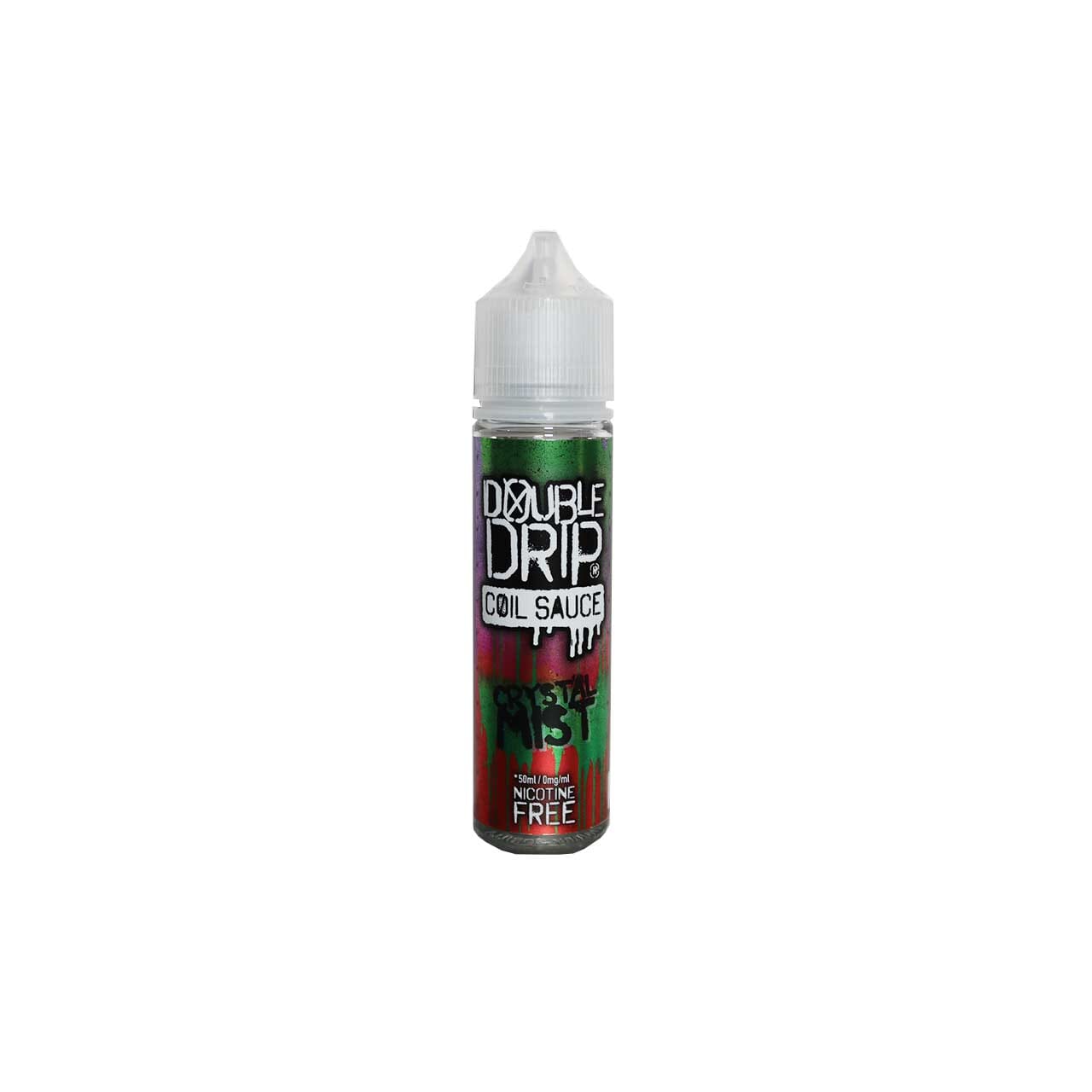 Bottle of Double Drip Crystal Mist vape juice on a white background