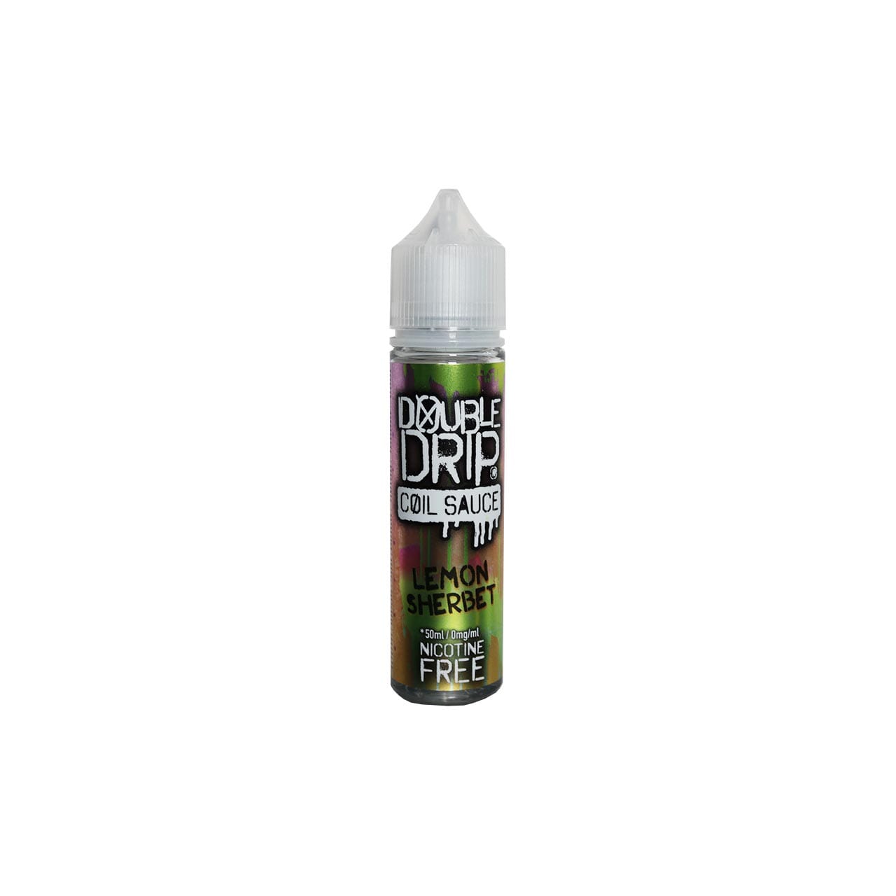 Bottle of Double Drip Lemon Sherbet vape juice on a white background