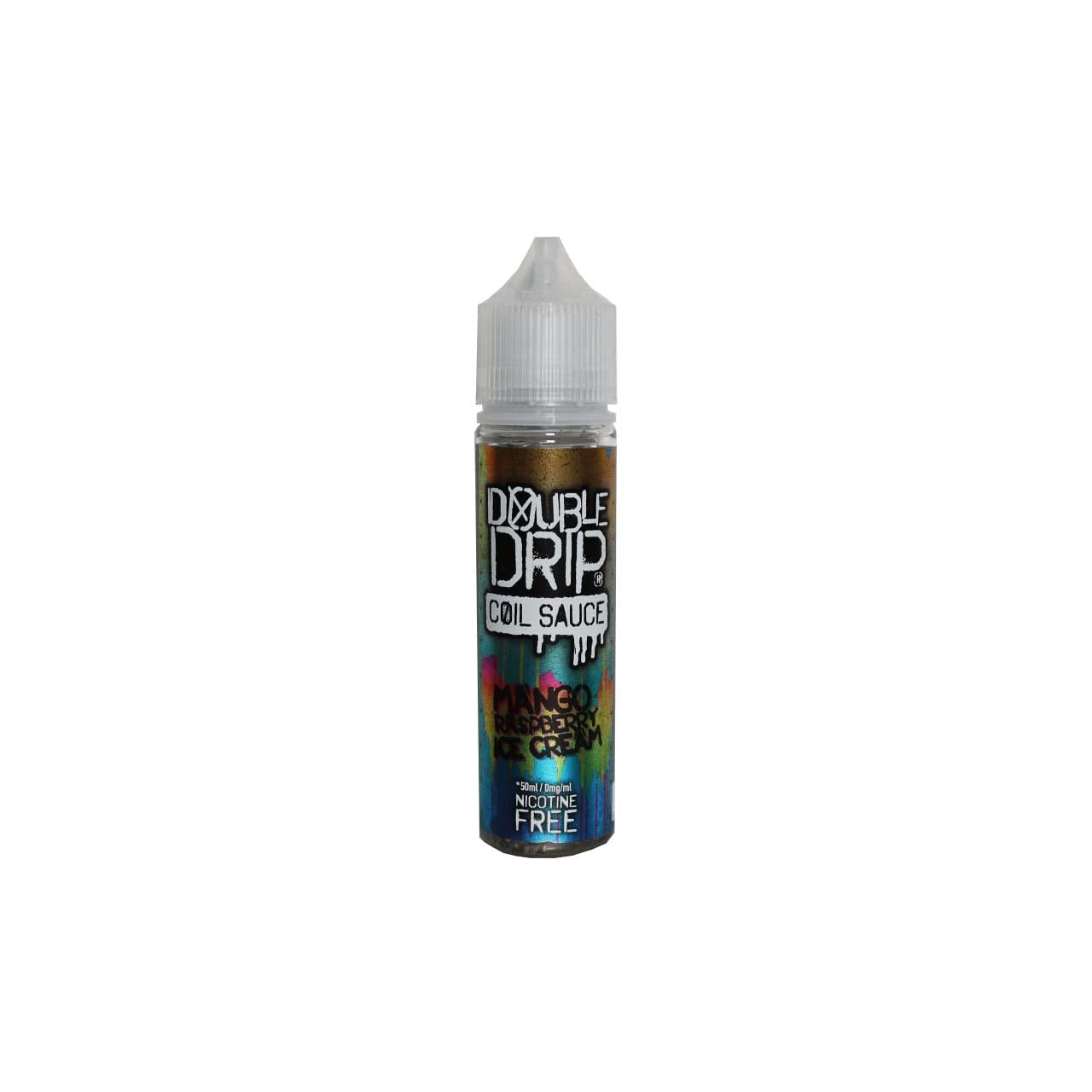 Bottle of Double Drip Mango Raspberry Ice Cream vape juice on a white background
