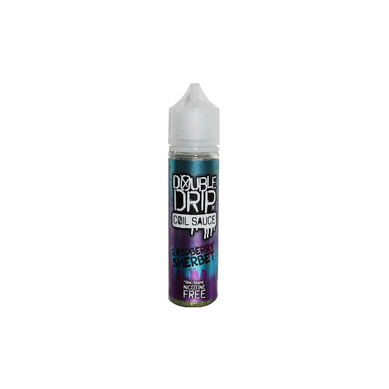 Bottle of Double Drip Raspberry Sherbet vape juice on a white background