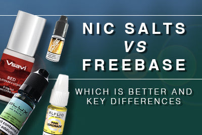 Nic salts vs freebase comparison featuring VSAVI Red Tobacco, Elfliq Pink Lemonade, Edge Virginia and Elux Menthol.