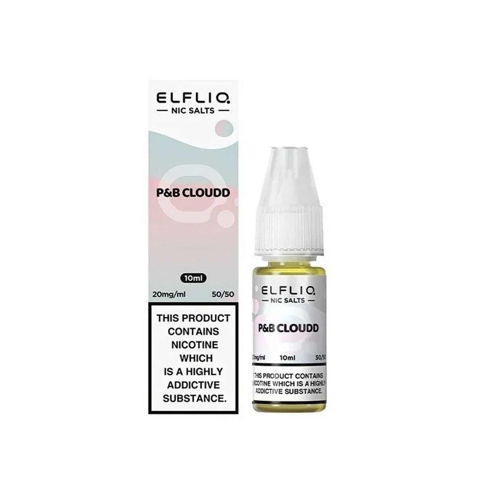
                  
                    Elfliq P&B Cloudd nicotine salt e-liquid bottle and packaging on a white background
                  
                