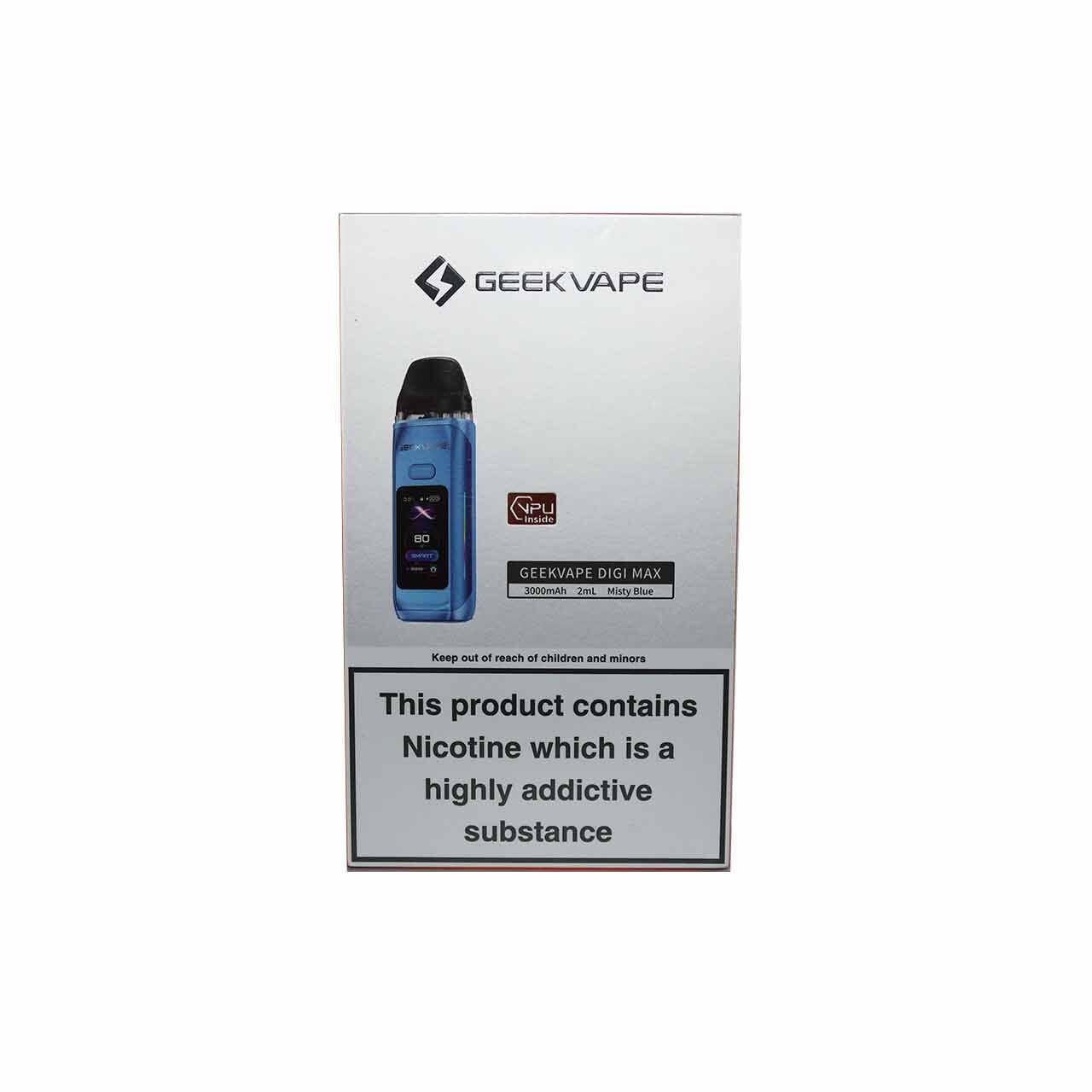Geek Vape Digi Max Misty Blue product and packaging on a white background