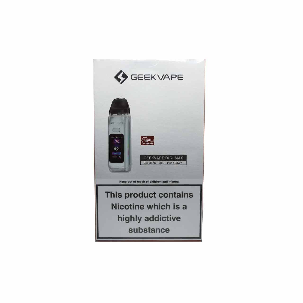 Geek Vape Digi Max Moon Silver product and packaging on a white background