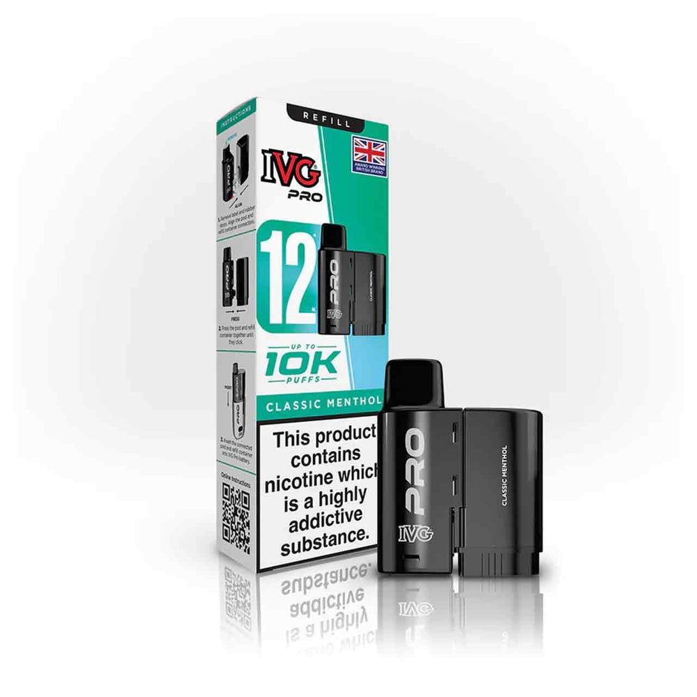 
                  
                    IVG Pro 12 classic menthol refill pod and packaging on a white background
                  
                
