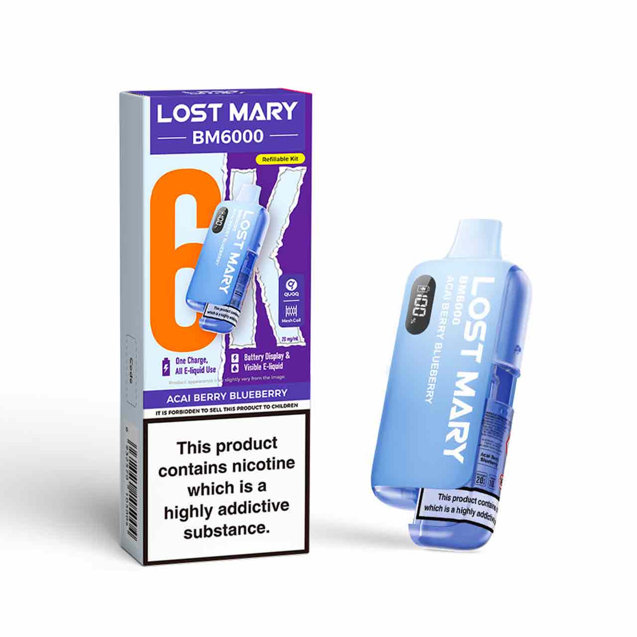 Lost Mary BM6000 Refillable Vape Kit Acai Berry Blueberry Lost Mary BM6000 Refillable Vape Kit Acai Berry Blueberry