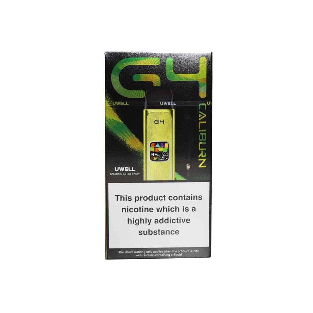 
                  
                    UWELL G4 Caliburn Sahara Gold device packaging on a white background
                  
                