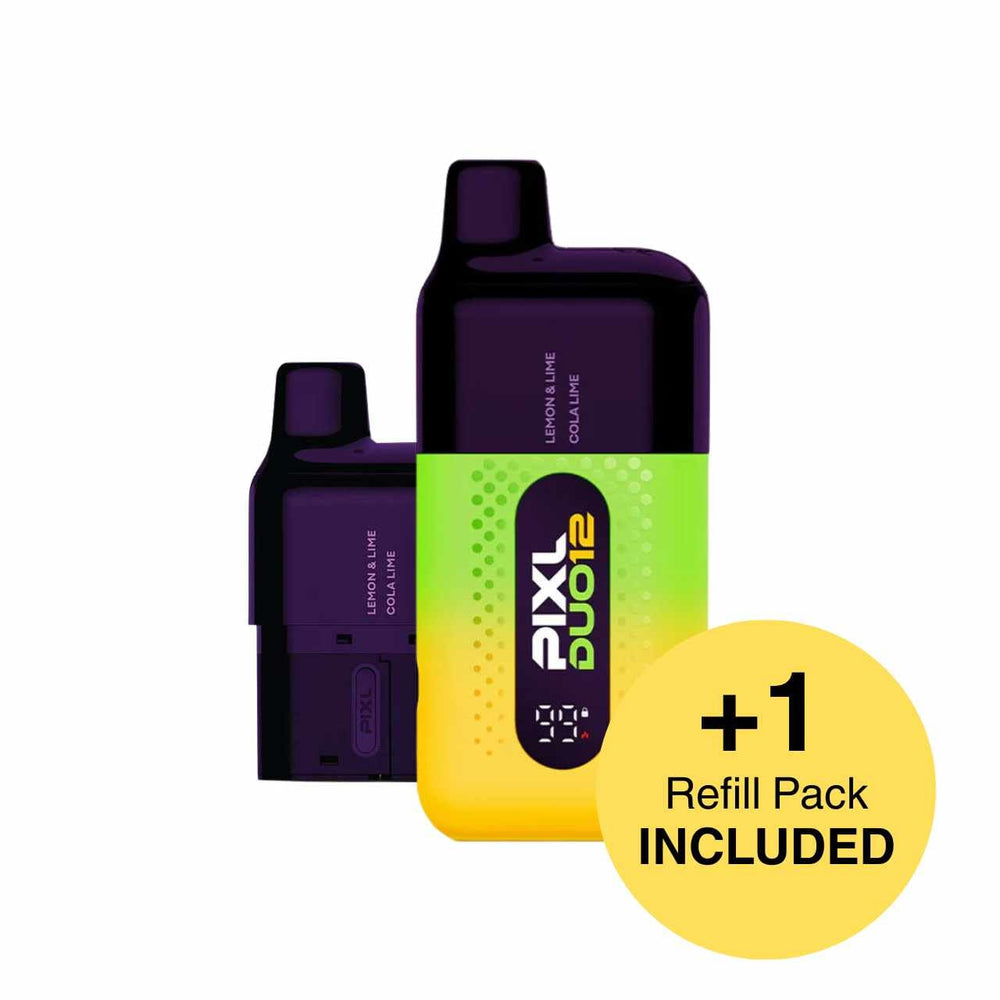 
                  
                    Two vaping devices with a yellow circle indicating an included refill pack on a white background
                  
                