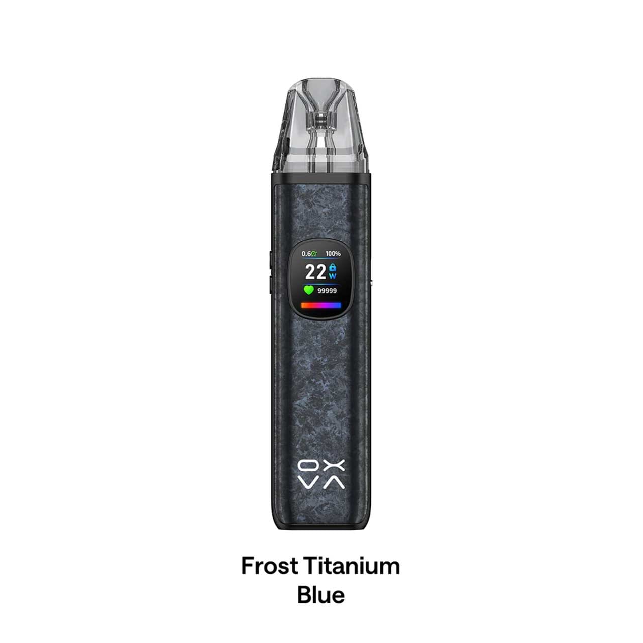 
                  
                    Oxva Xlim Pro 2 DNA frost titanium blue with digital display on a white background, labeled 'Frost Titanium Blue'.
                  
                