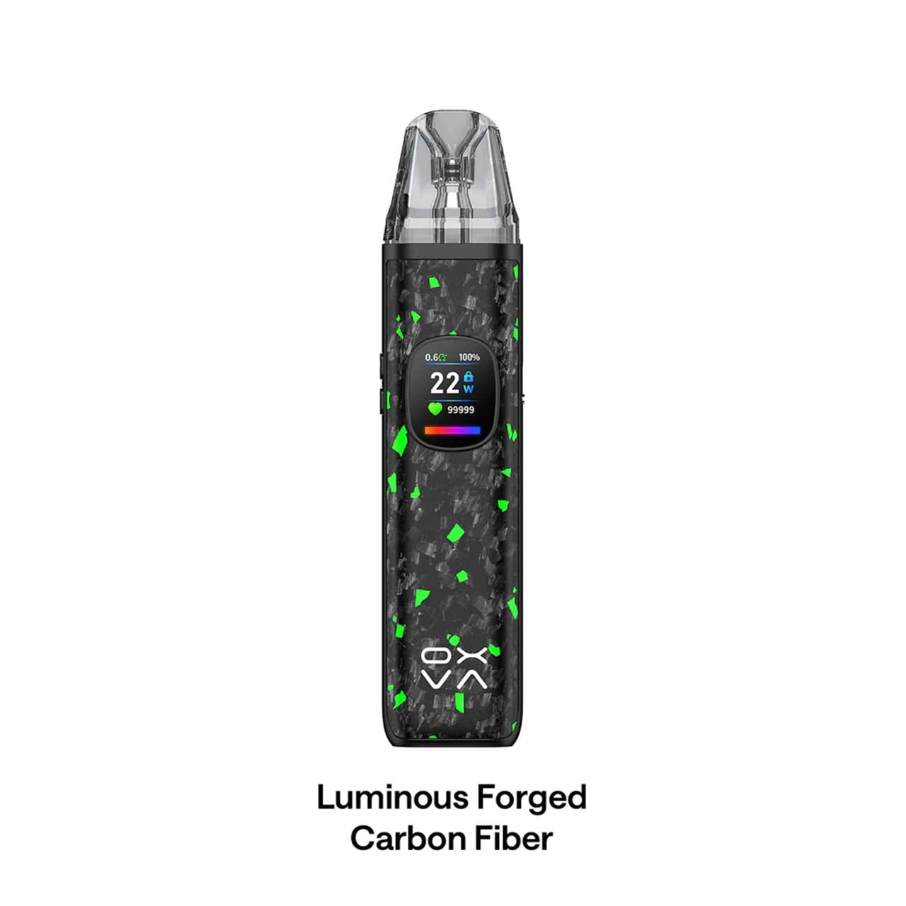 
                  
                    Oxva Xlim Pro 2 DNA luminous forged carbon fiber with digital display on a white background, labeled 'Frost Titanium Blue'.
                  
                