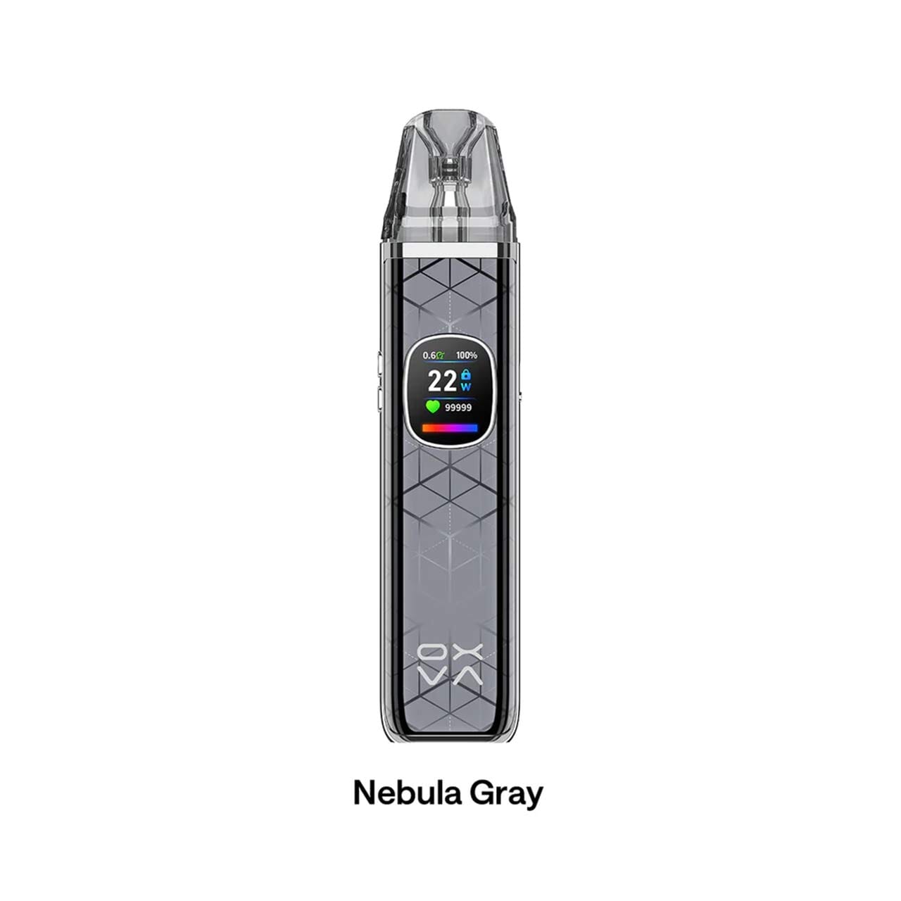 
                  
                    Oxva Xlim Pro 2 DNA nebula gray with digital display on a white background, labeled 'Frost Titanium Blue'.
                  
                