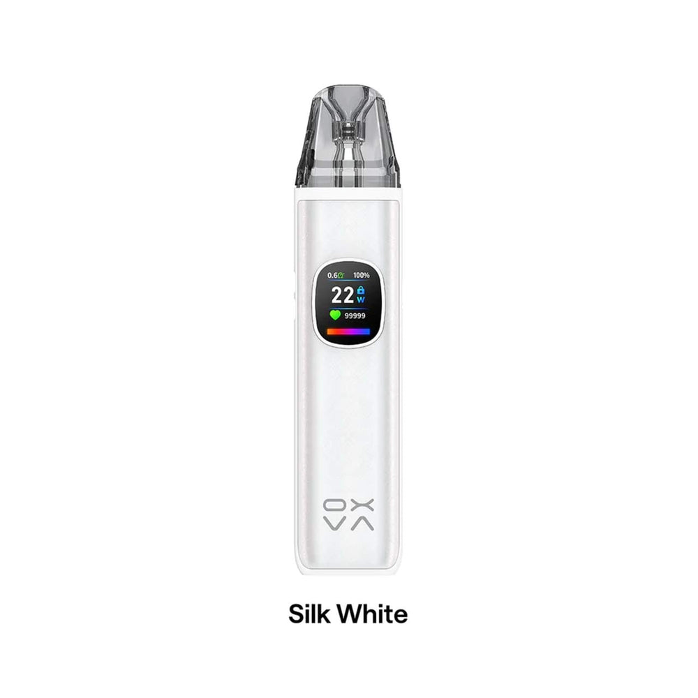 
                  
                    Oxva Xlim Pro 2 DNA silk white with digital display on a white background, labeled 'Frost Titanium Blue'.
                  
                