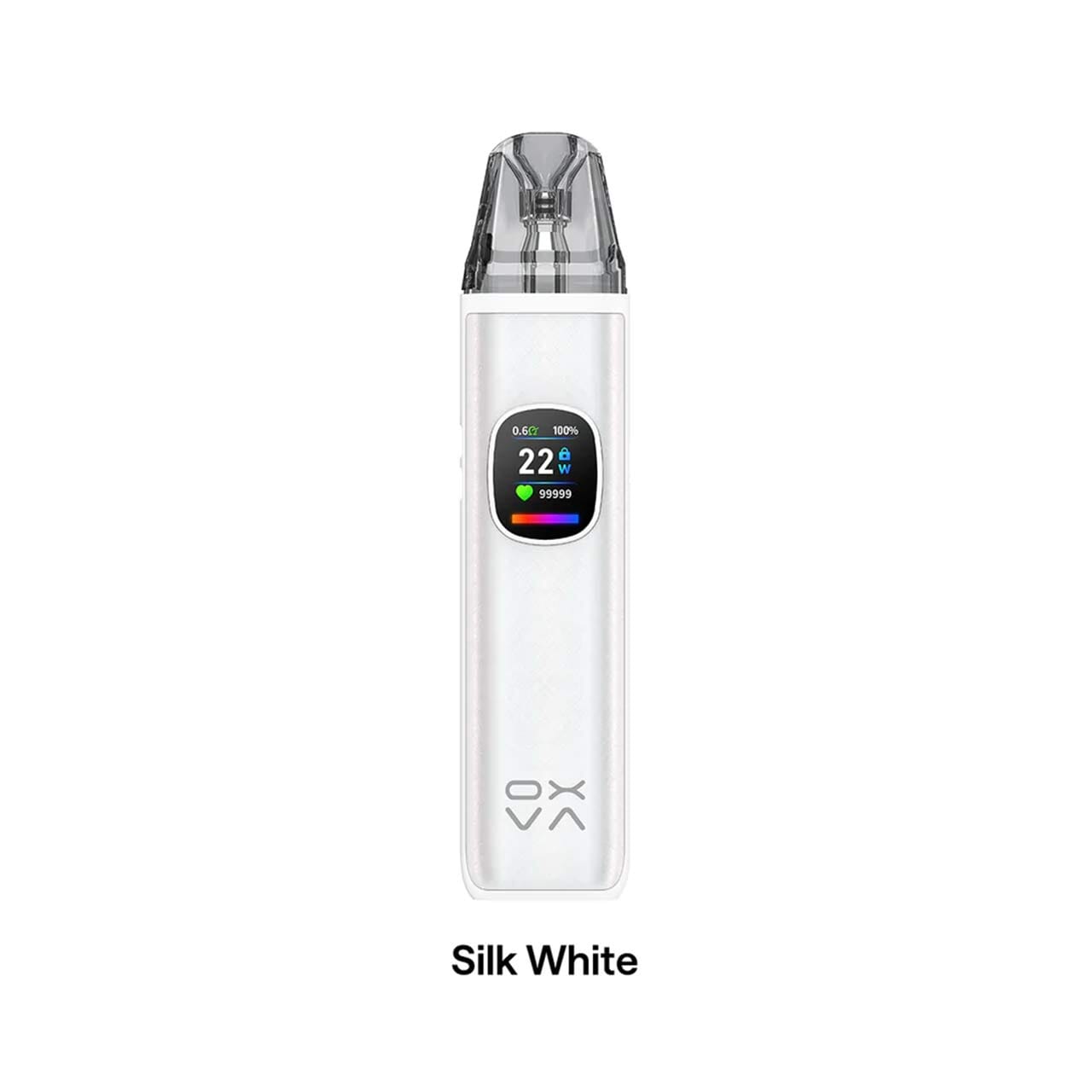 
                  
                    Oxva Xlim Pro 2 DNA silk white with digital display on a white background, labeled 'Frost Titanium Blue'.
                  
                
