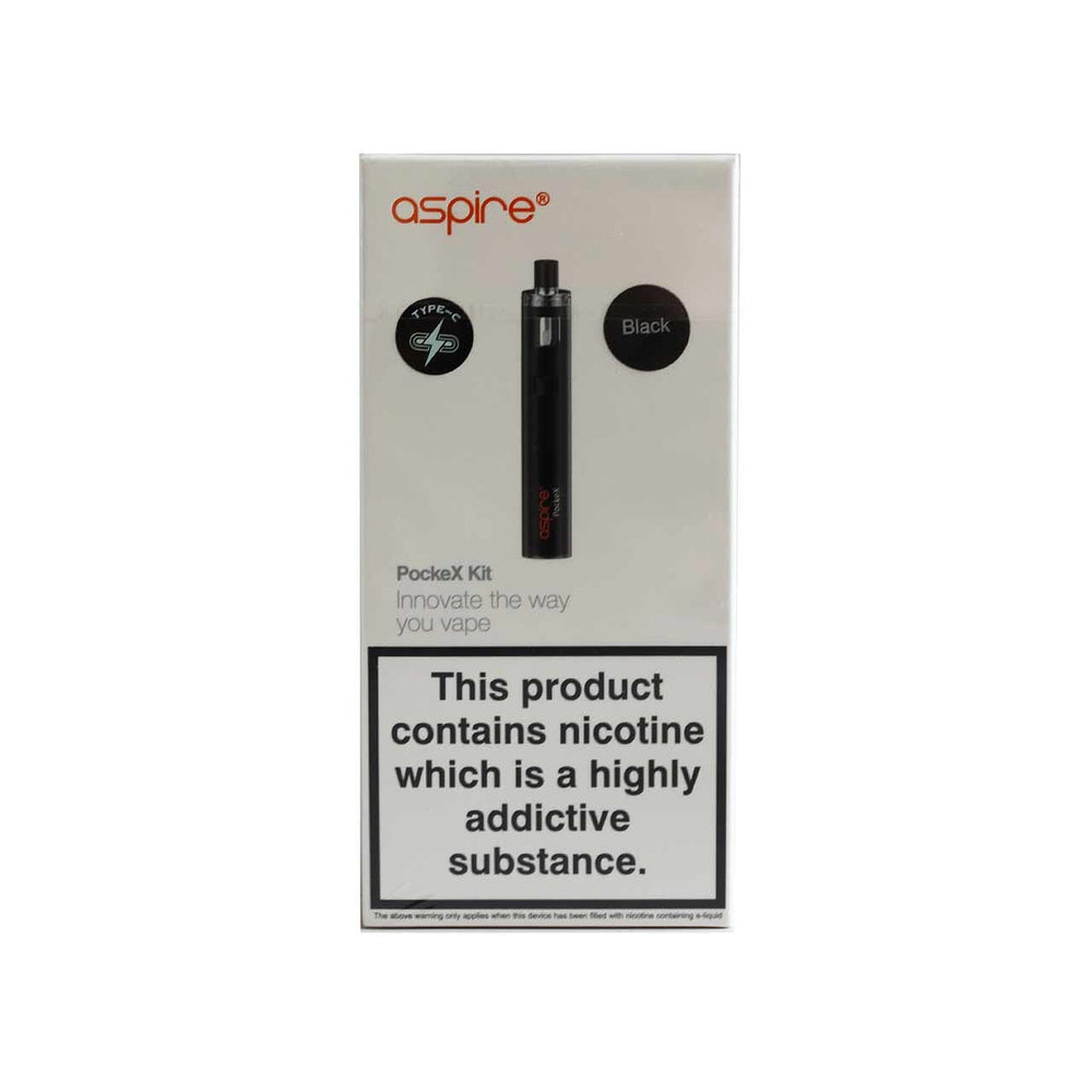 Aspire Pockex black kit packaging on a white background