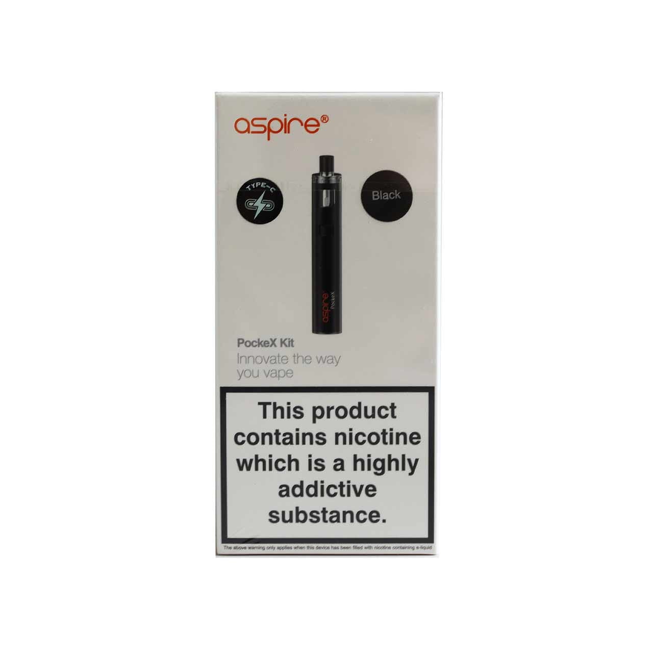 
                  
                    Aspire Pockex black kit packaging on a white background
                  
                