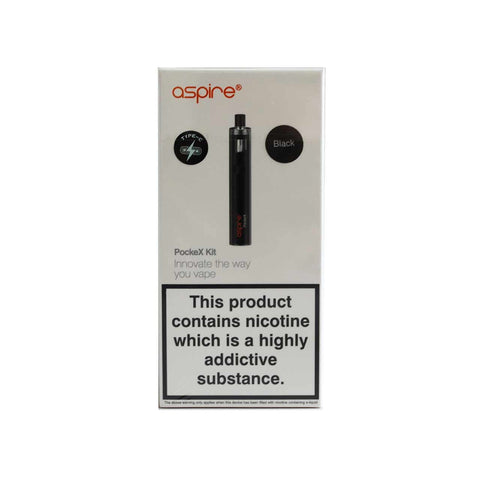 Aspire Pockex black kit packaging on a white background