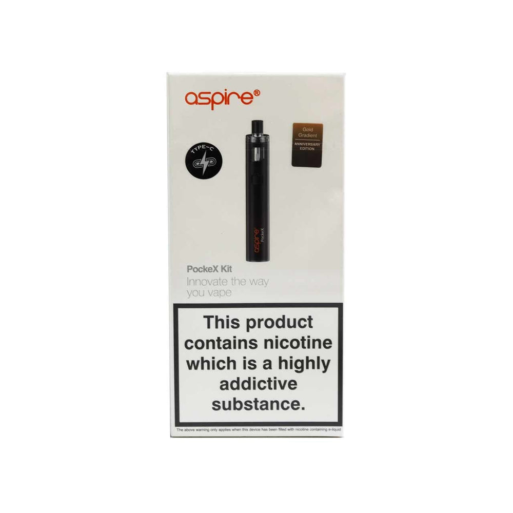 
                  
                    Aspire PockeX gold gradient kit packaging on a white background
                  
                