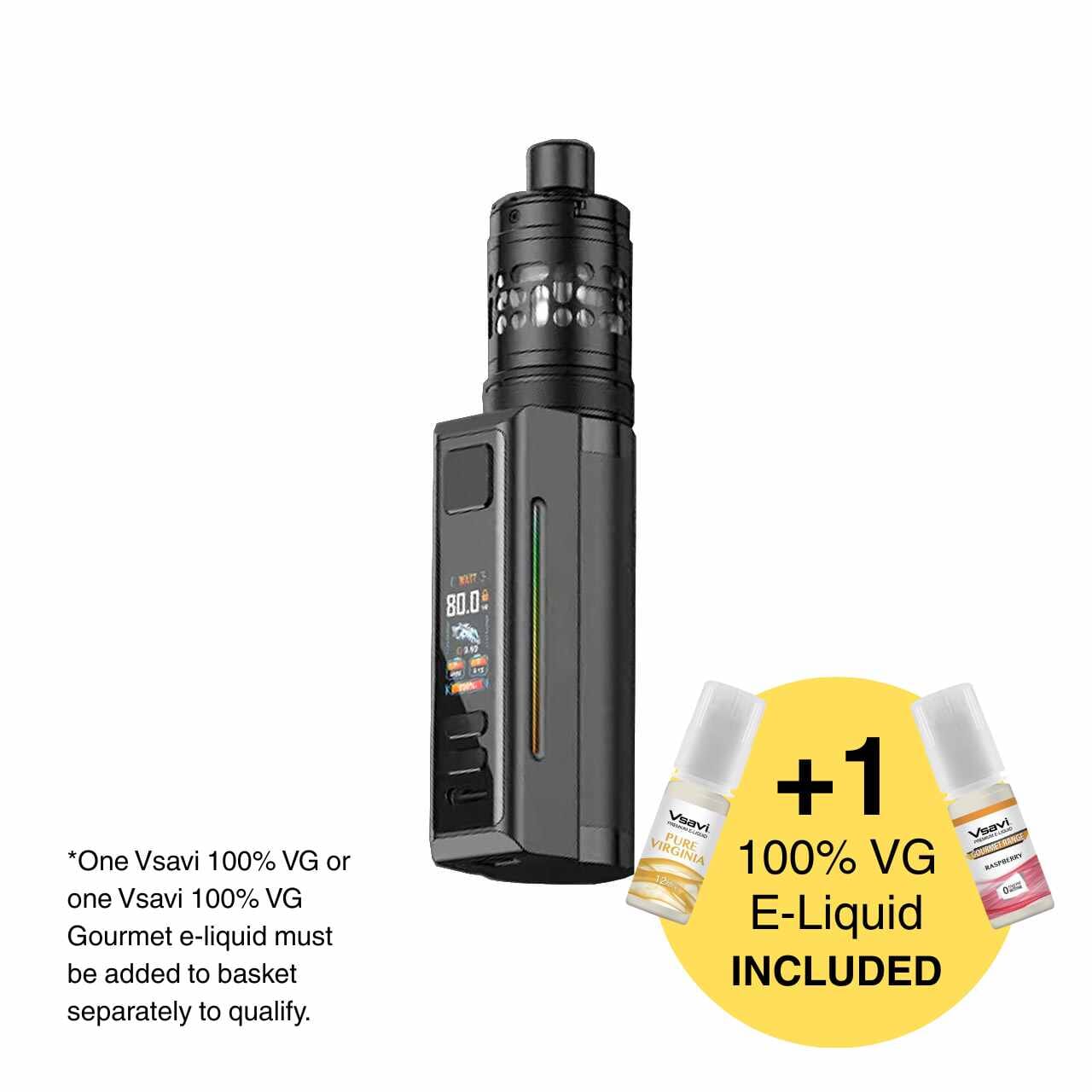 
                  
                    Vaping device with e-liquid bottles on a white background
                  
                
