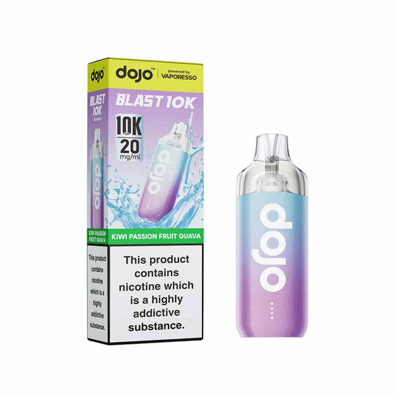 
                  
                    Vaporesso Dojo Blast 10K kit kiwi passionfruit guava with packaging white background
                  
                