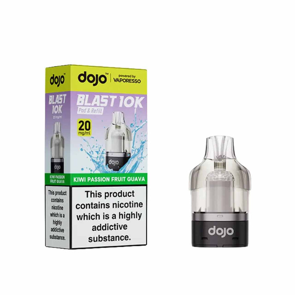 
                  
                    Vaporesso Dojo Blast 10K pod and packaging white background kiwi passionfruit guava
                  
                