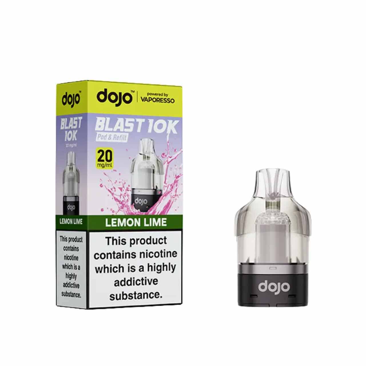 
                  
                    Vaporesso Dojo Blast 10K pod and packaging white background lemon lime
                  
                