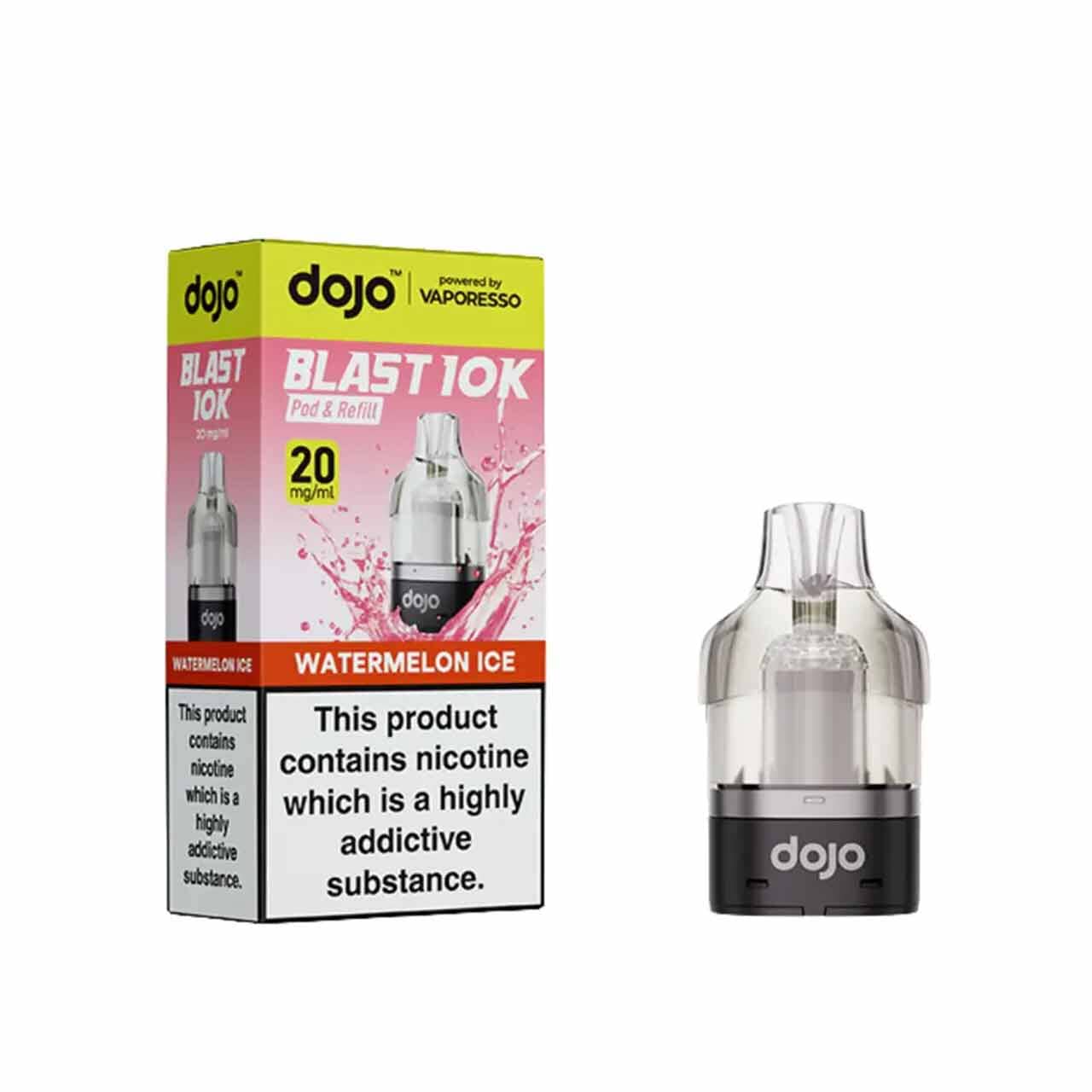 
                  
                    Vaporesso Dojo Blast 10K pod and packaging white background watermelon ice
                  
                