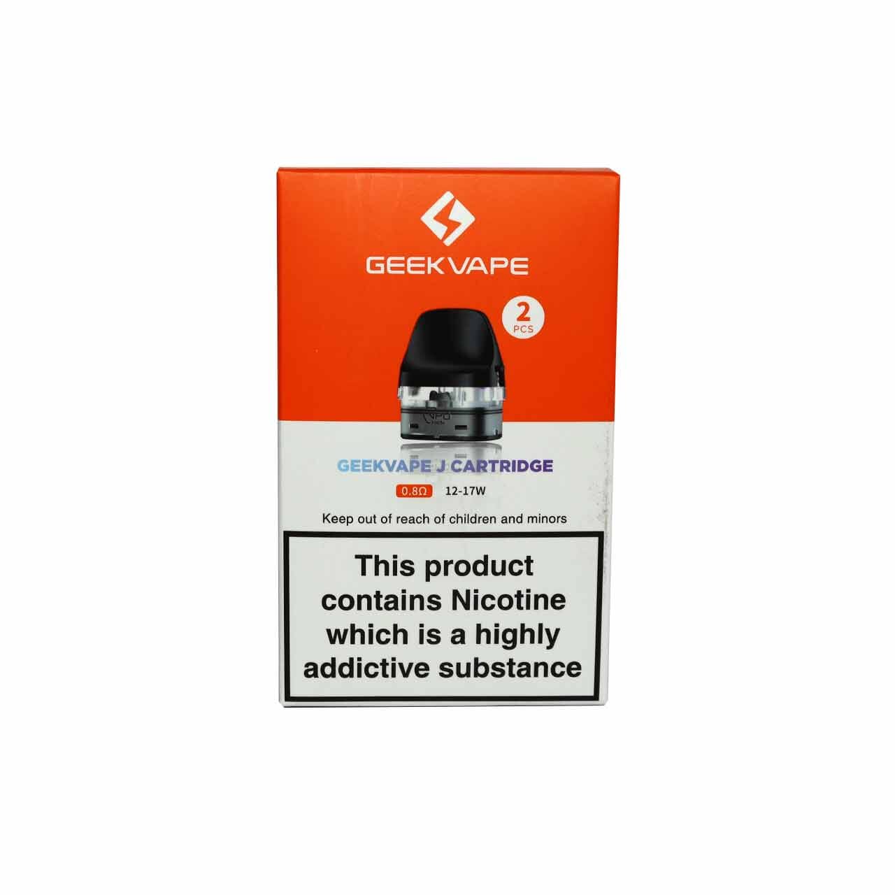 
                  
                    Geekvape J Cartridge 0.8 Ohm packaging on a white background
                  
                