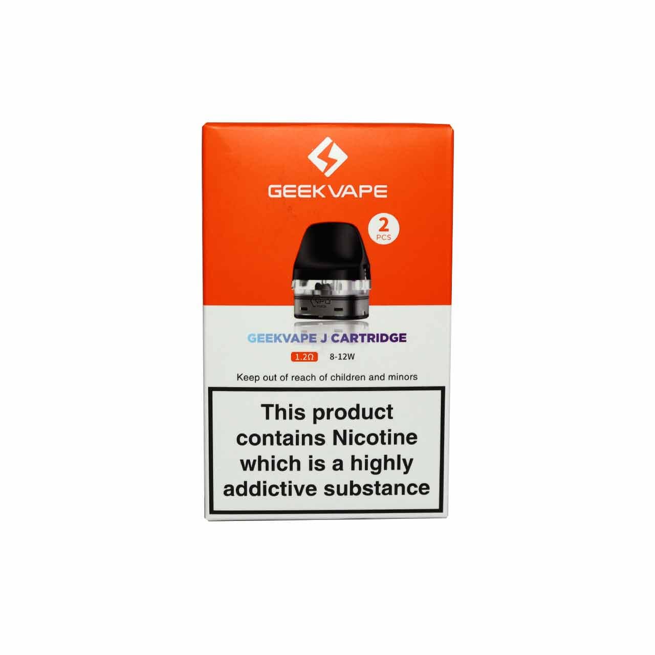 
                  
                    Geekvape J Cartridge 1.2 Ohm packaging on a white background
                  
                