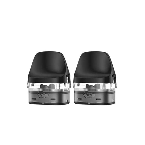 Two black Geekvape JR vape pods with clear bottom sections on a white background
