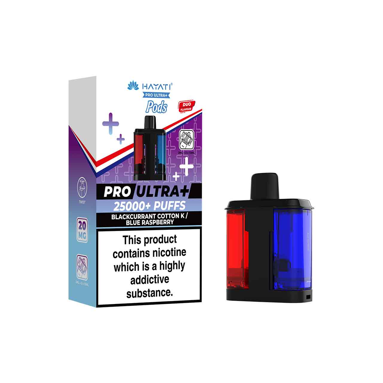 
                  
                    Hayati Pro Ultra Plus Refill Pack and Packaging Blackcurrant Cotton K/Blue Raspberry White Background
                  
                