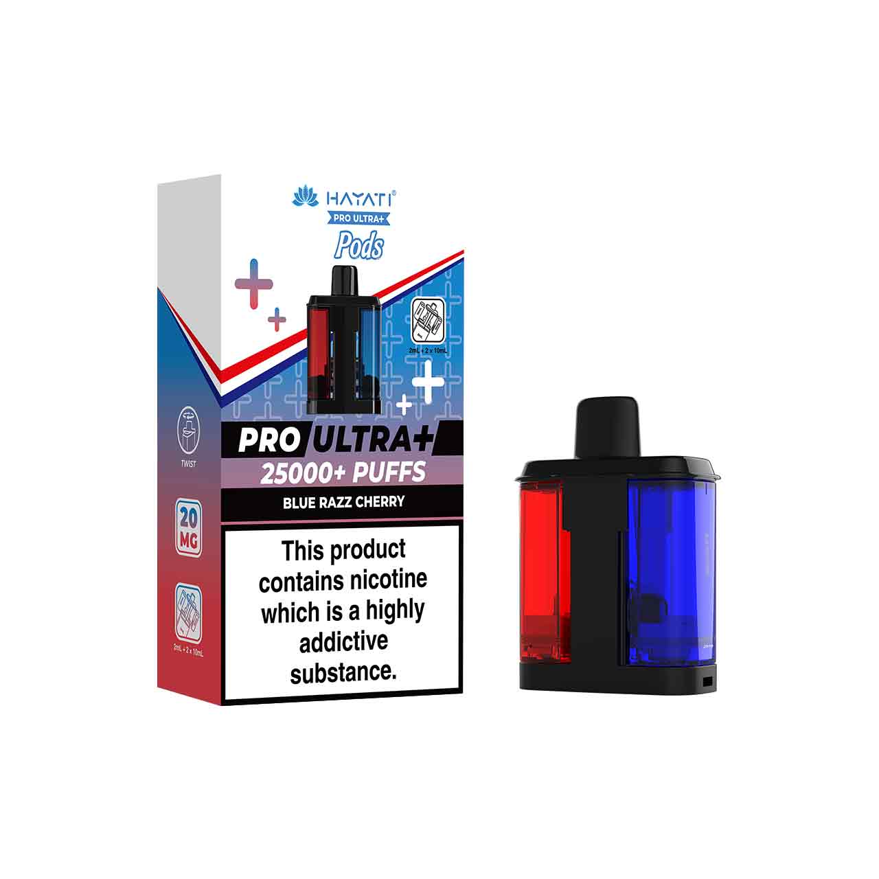
                  
                    Hayati Pro Ultra Plus Refill Pack and Packaging Blue Razz Cherry White Background
                  
                
