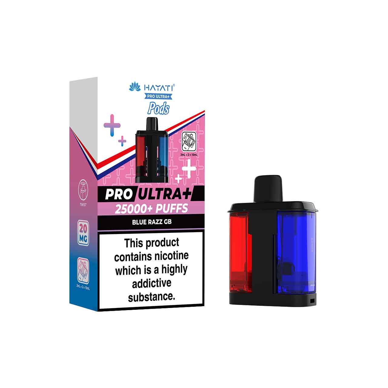 
                  
                    Hayati Pro Ultra Plus Refill Pack and Packaging Blue Razz GB White Background
                  
                