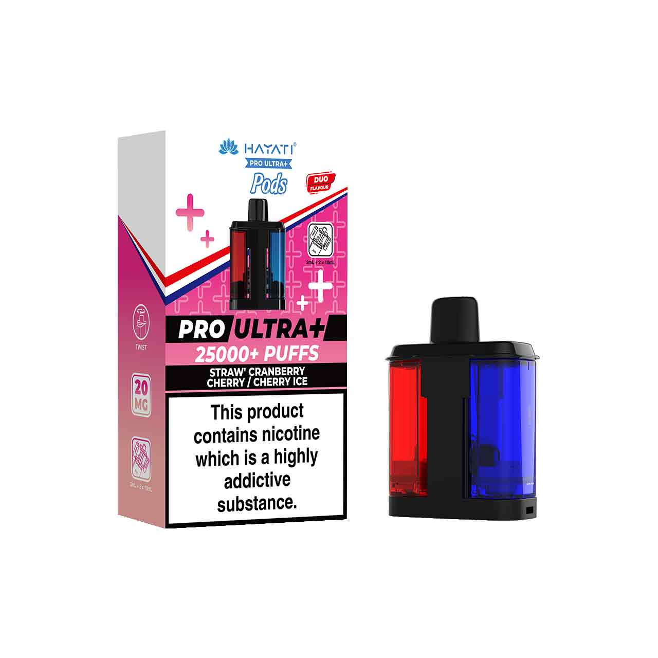 
                  
                    Hayati Pro Ultra Plus Refill Pack and Packaging Strawberry Cranberry Cherry/Cherry Ice White Background
                  
                