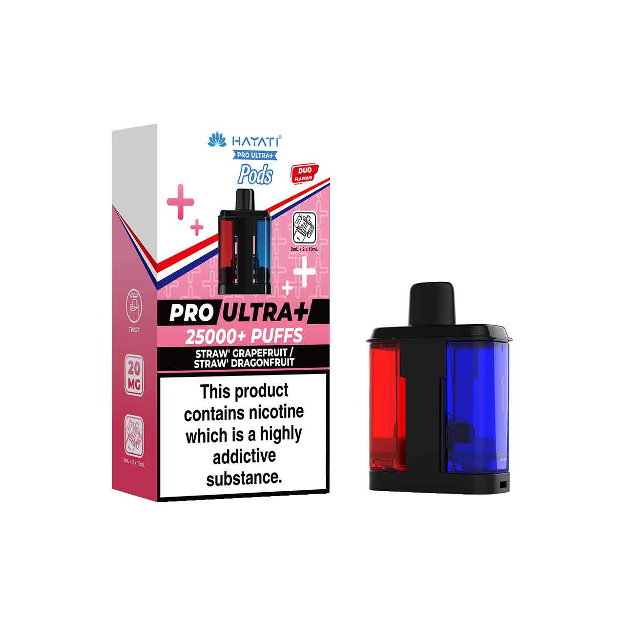 
                  
                    Hayati Pro Ultra Plus Refill Pack and Packaging Strawberry Grapefruit/Strawberry Dragonfruit White Background
                  
                