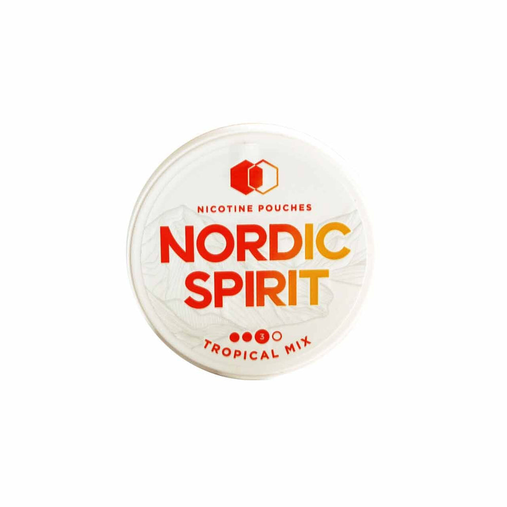 
                  
                    Nordic Spirit Tropical Mix nicotine pouches packaging on a white background
                  
                