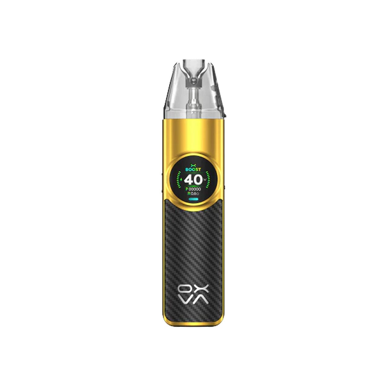 
                  
                    Yellow and black Oxva Nexlim vape device with digital display on a white background
                  
                
