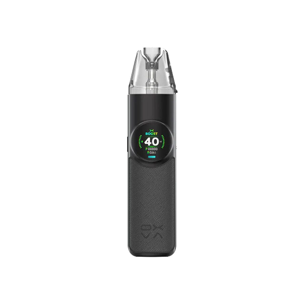 
                  
                    Black Oxva Nexlim vape device with digital display on a white background
                  
                