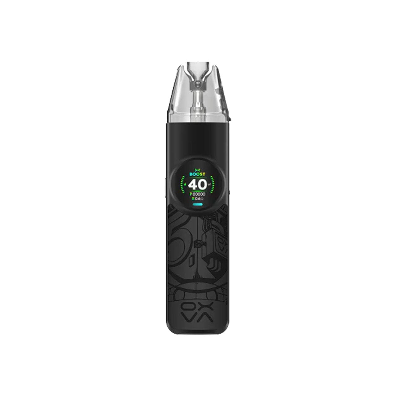 
                  
                    Black Oxva Nexlim vape device with digital display on a white background
                  
                
