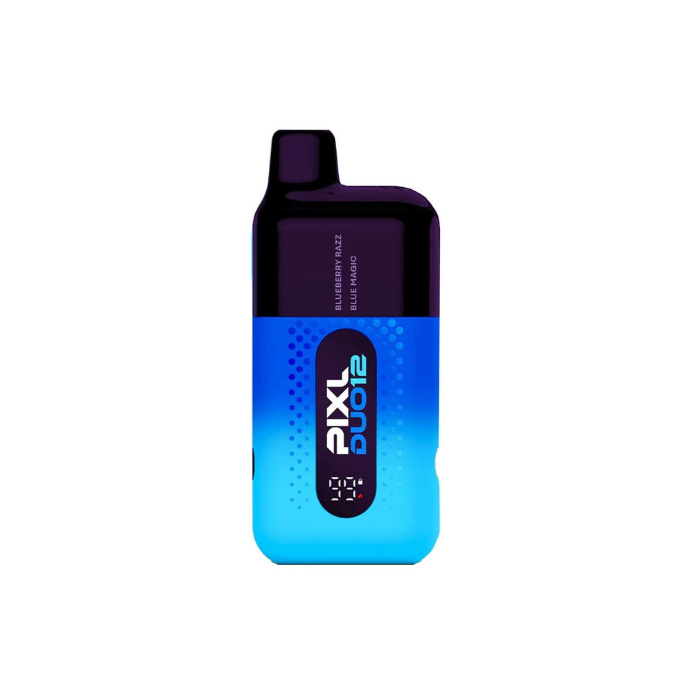 
                  
                    Blue and purple Pixl Duo 12 vaping device on a white background
                  
                