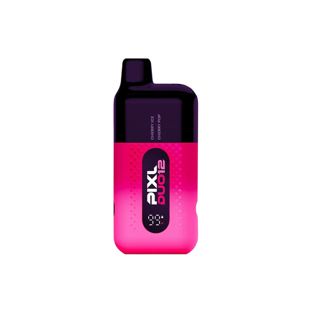 
                  
                    Pink and black Pixl Duo 12 vaping device on a white background
                  
                
