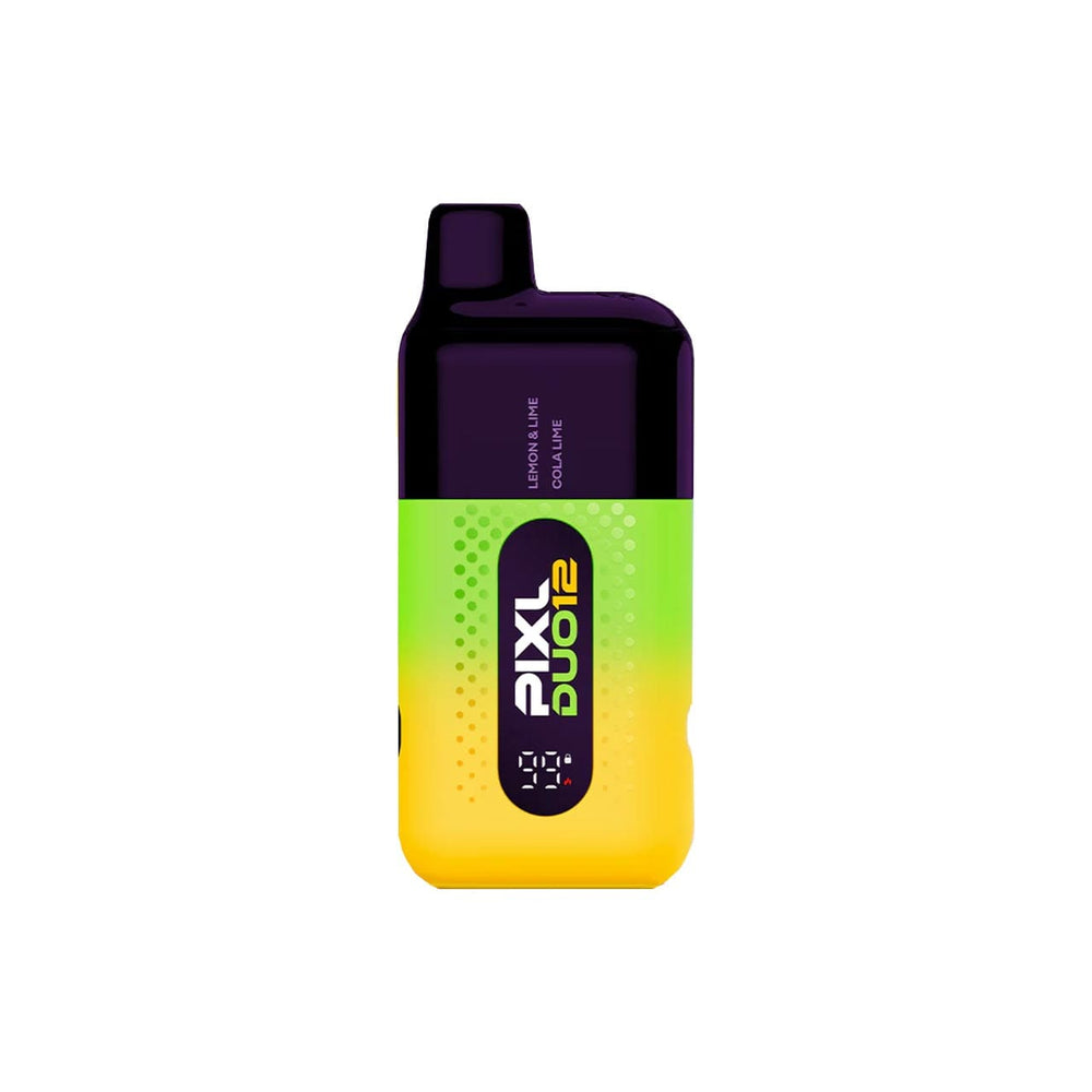 
                  
                    Yellow and green Pixl Duo 12 vaping device on a white background
                  
                