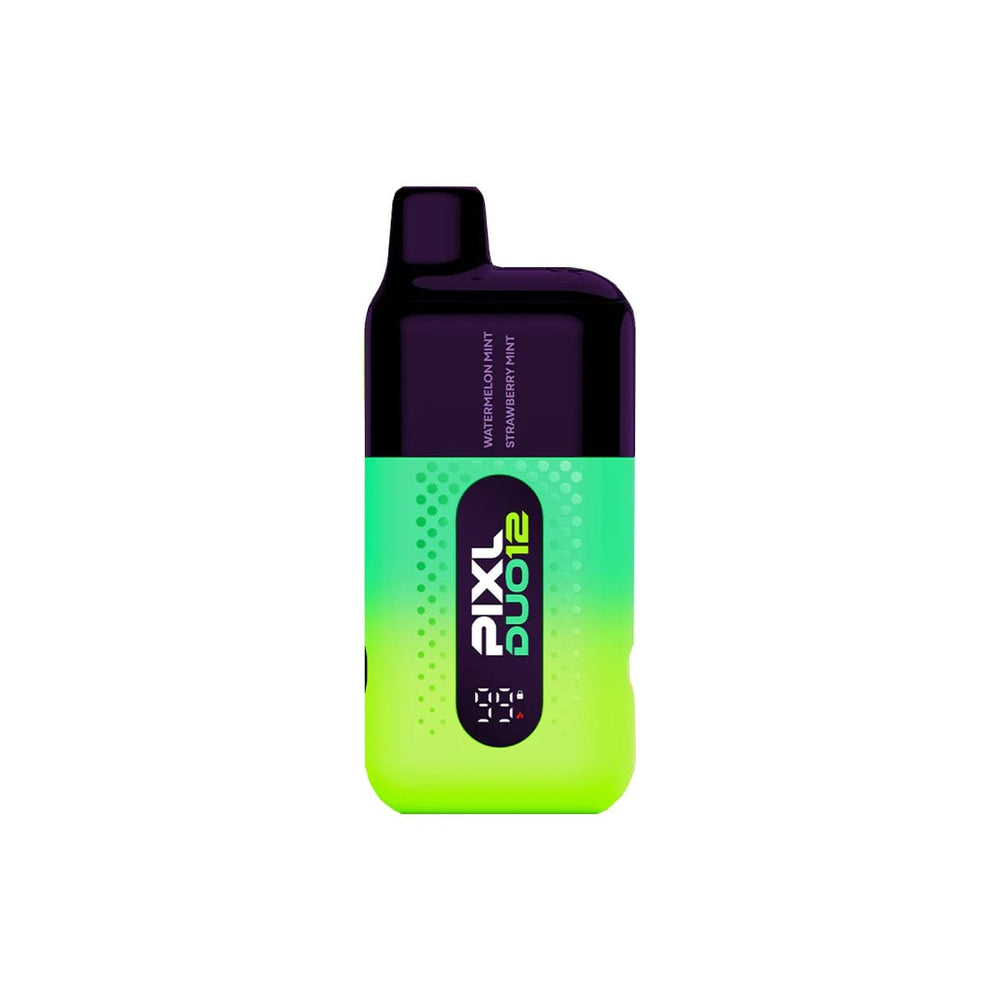 
                  
                    Green and yellow Pixl Duo 12 vaping device on a white background
                  
                