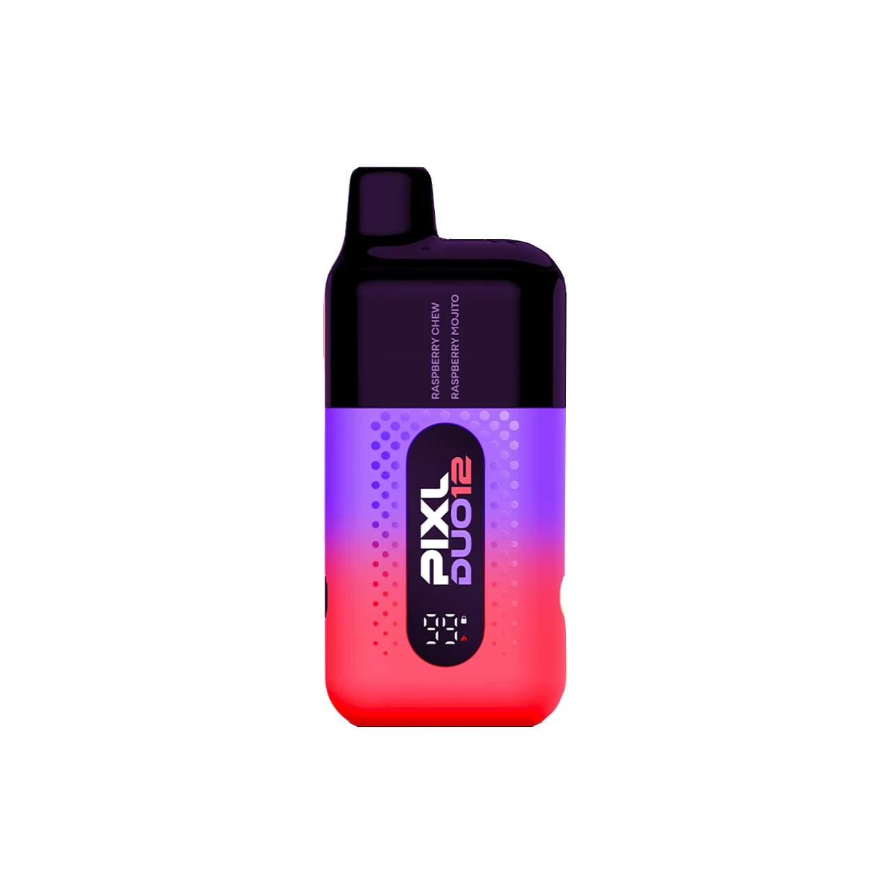 
                  
                    Purple and red Pixl Duo 12 vaping device on a white background
                  
                