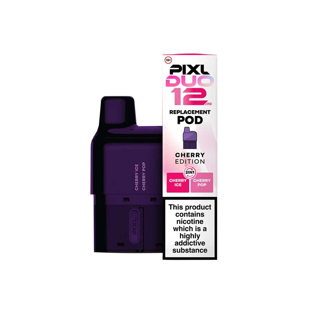 Purple Pixl Duo 12 cherry edition replacement pod with packaging on a white background