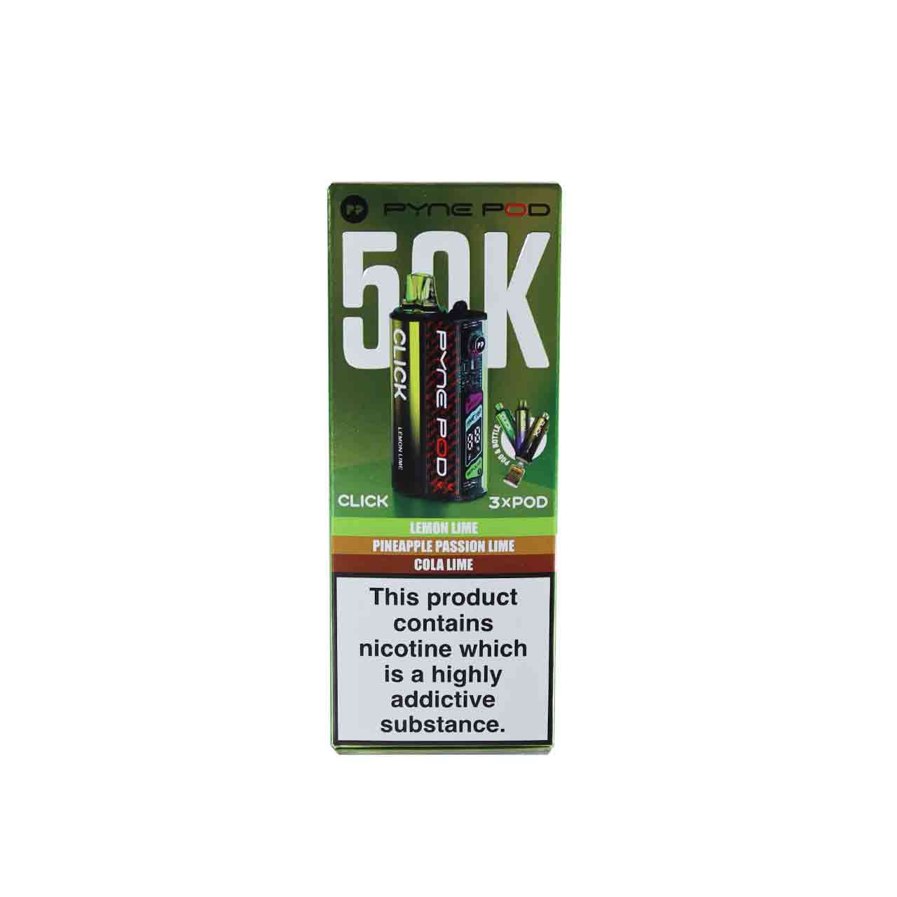 
                  
                    Pyne Pod Click 50K Vape Kit Lime Edition on White Background
                  
                