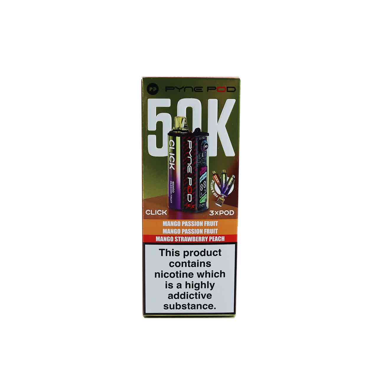 
                  
                    Pyne Pod Click 50K Vape Kit Mango Edition on White Background
                  
                