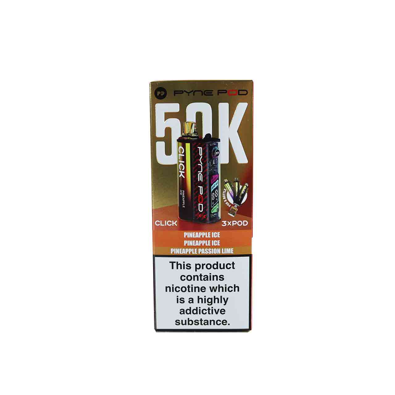 
                  
                    Pyne Pod Click 50K Vape Kit Pineapple Edition on White Background
                  
                