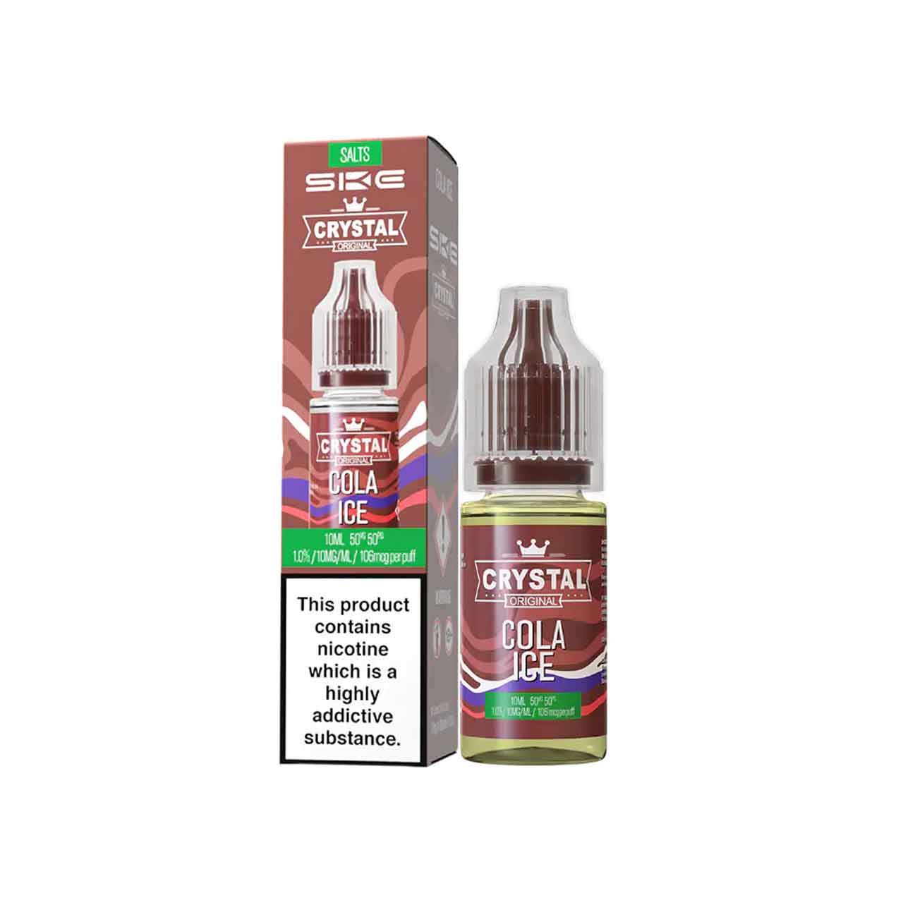 
                  
                    Ske Crystal Salts Cola Ice vape juice bottle and packaging on a white background
                  
                